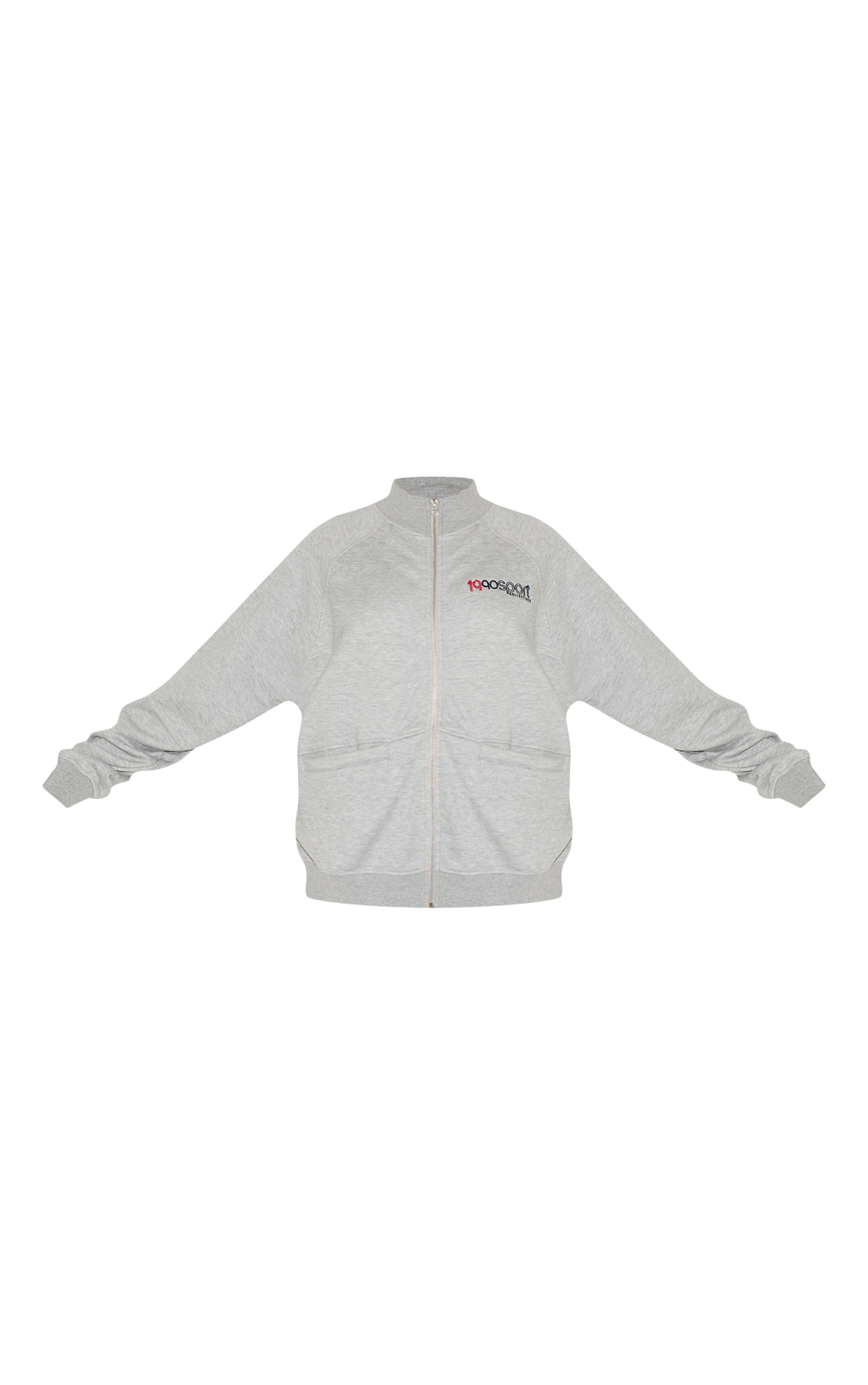  Ash Grey Embroidered Boxy Track Top image 5