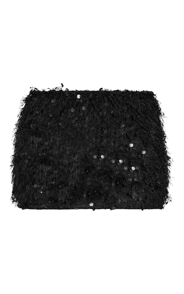 Black Sequin Eyelash Micro Mini Skirt 