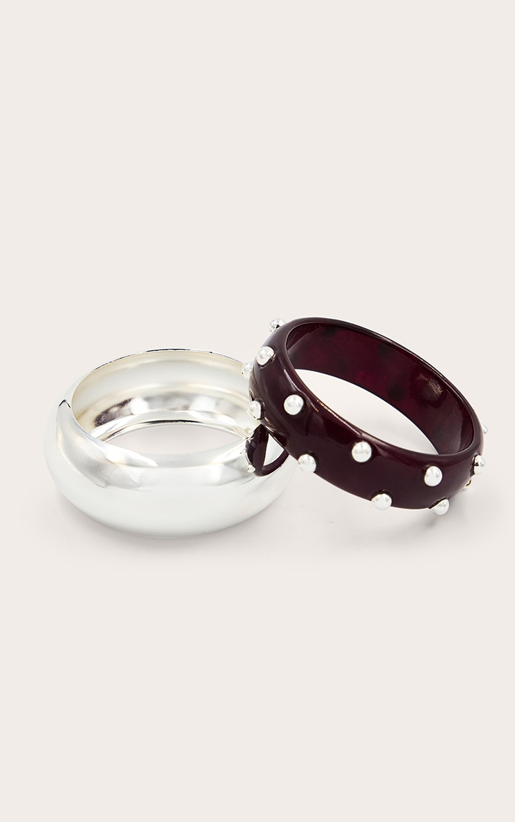 Plum and Silver Studded Resin Bangle Set image 3