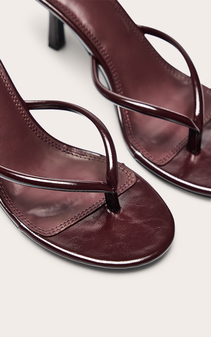 Chocolate Plum Patent PU Round Toe Thong Mid Heeled Mules image 5