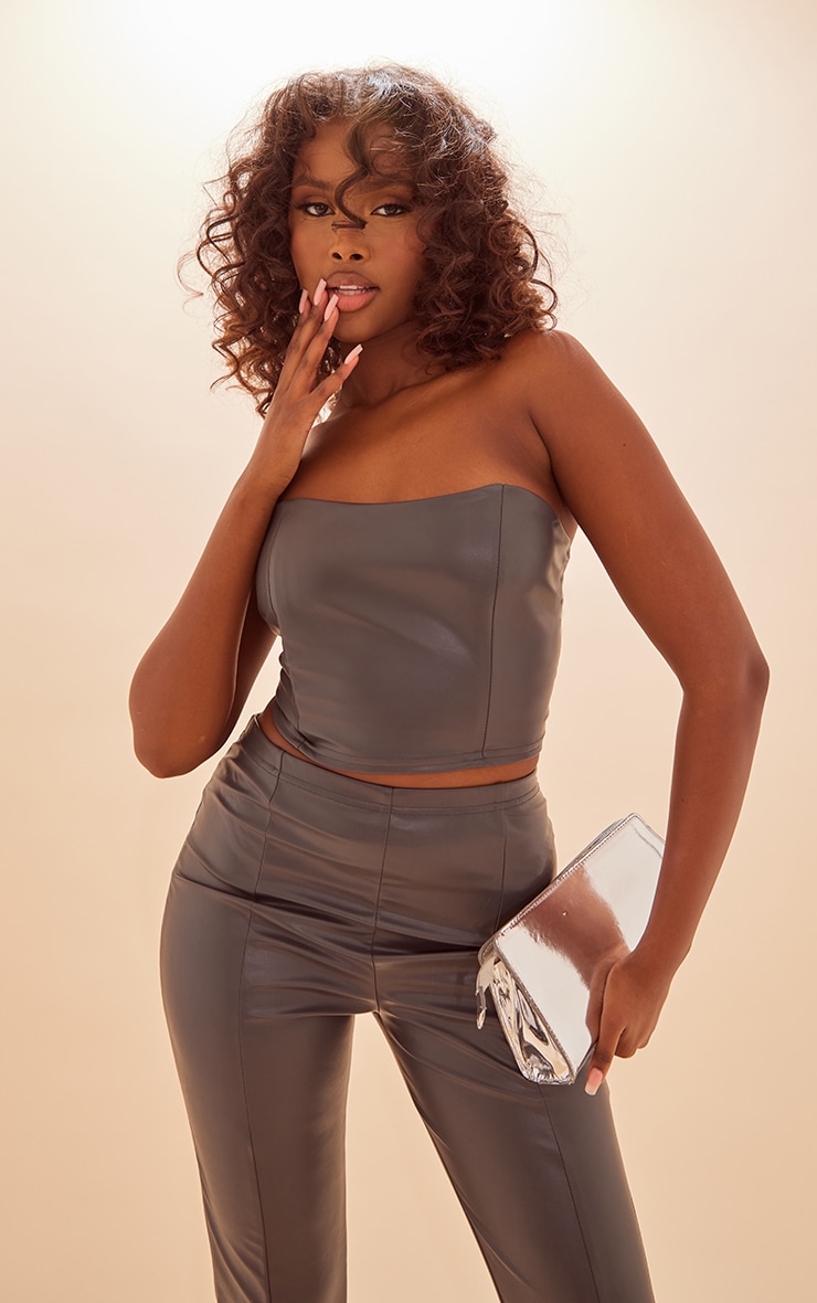 Charcoal PU Corset Bandeau Crop Top