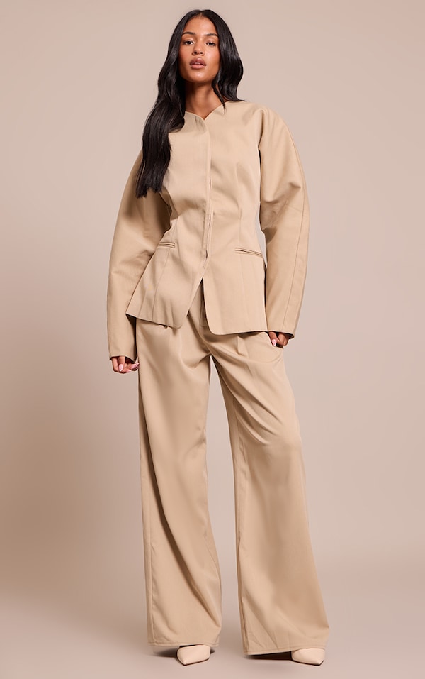Tall Sand Premium Woven Tailored Wide Leg Pleated Front Pants