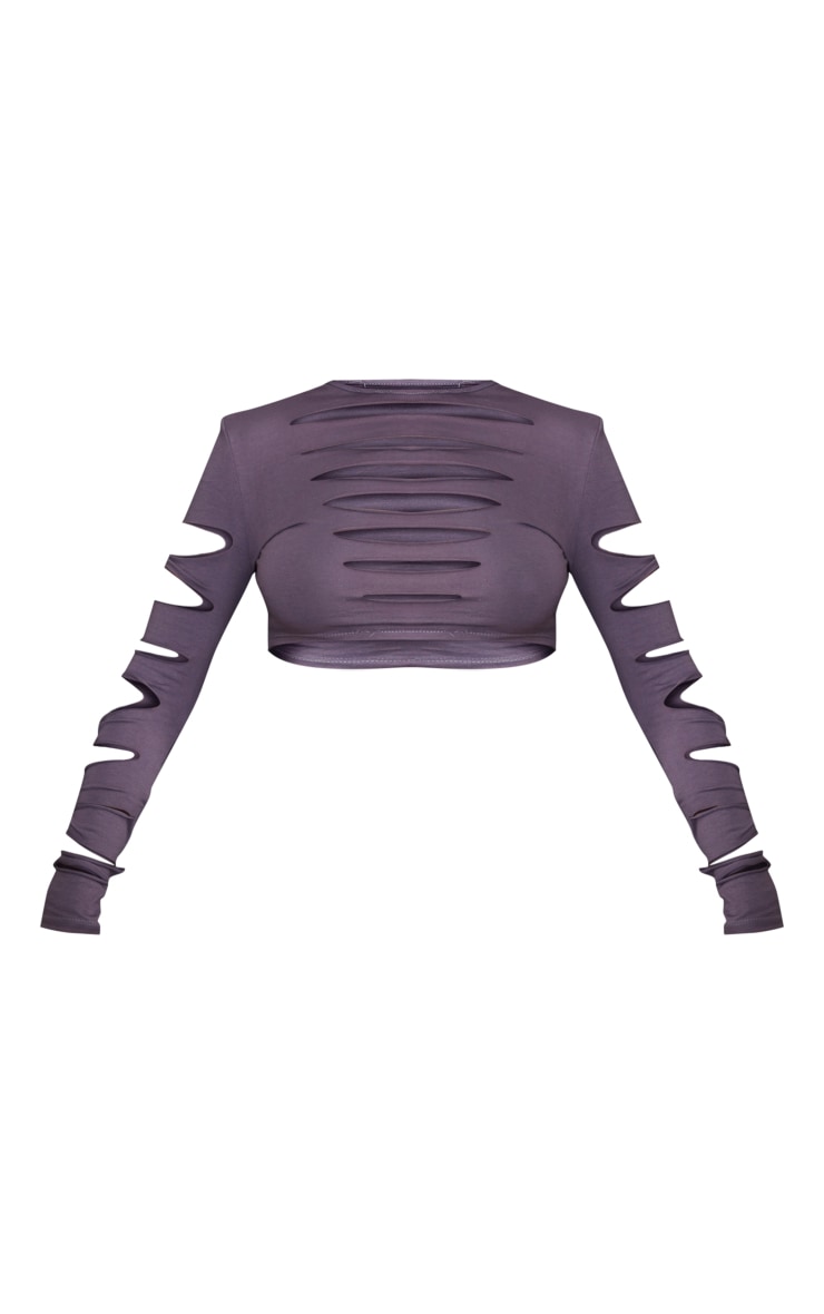 Charcoal Extreme Cut Out Long Sleeve Crop Top image 5