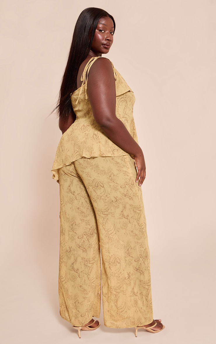Plus Chartreuse Abstract Print Chiffon Straight Leg Pants image 3