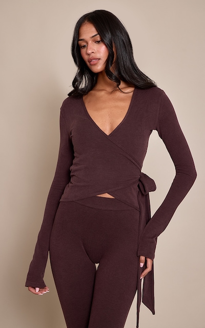 Tall PLT Top de yoga cache-coeur en coton doux chocolat