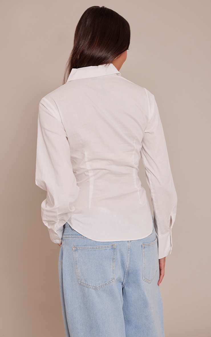 White Cotton Wrap Detail Longline Shirt image 2