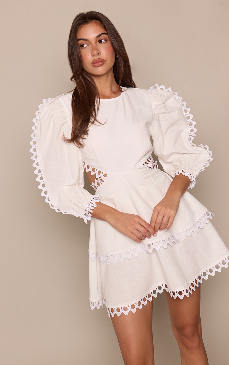 White Broderie Trim Backless Shift Dress