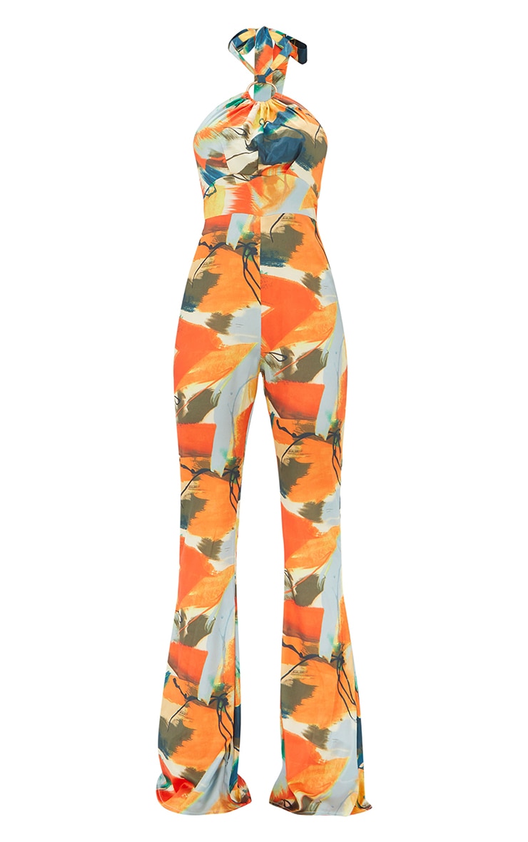 Multi Abstract Print Ring Detail Halterneck Jumpsuit image 5