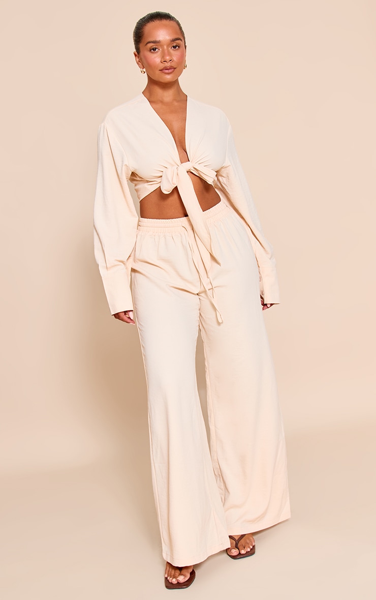 Shape Butter Cream Hammered Satin Front Tie Shirt image 3