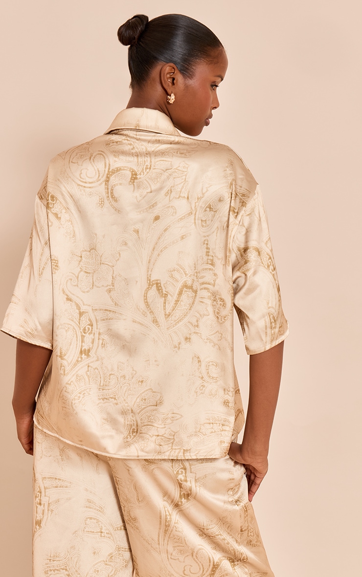 Pale Chartreuse Paisley Printed Satin Boxy Oversized Shirt image 2