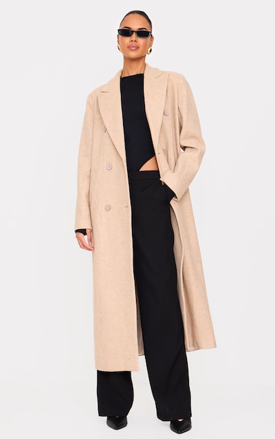Manteau long oversize en effet laine gris pierre à épaules tombantes