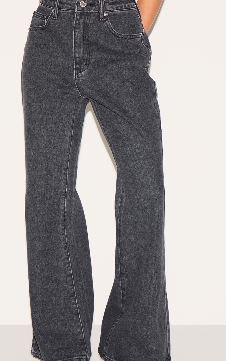 Petite Washed Black Denim Extreme Flare Jeans image 4