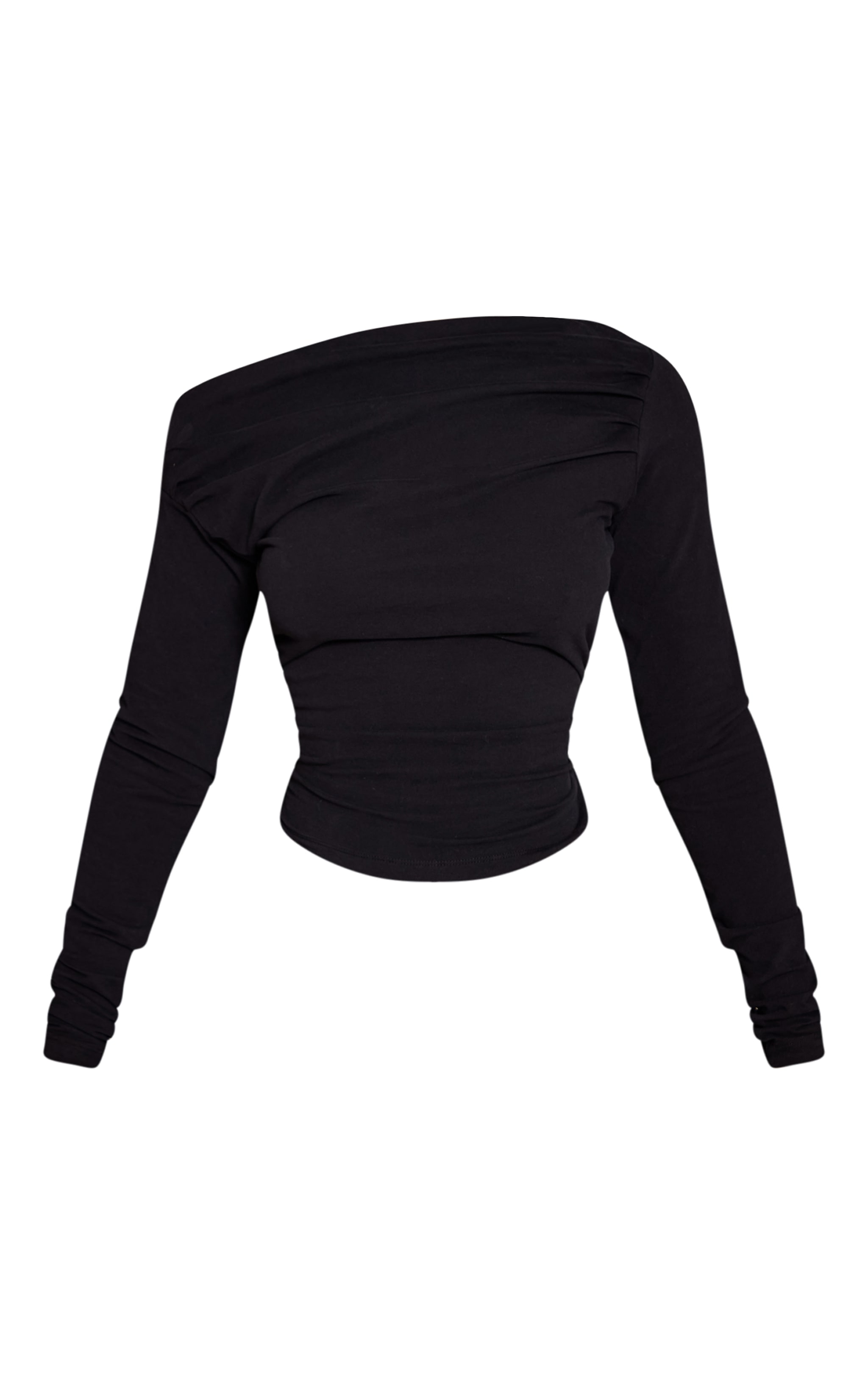 Petite Black Soft Cotton Ruched Asymmetric Long Sleeve Top