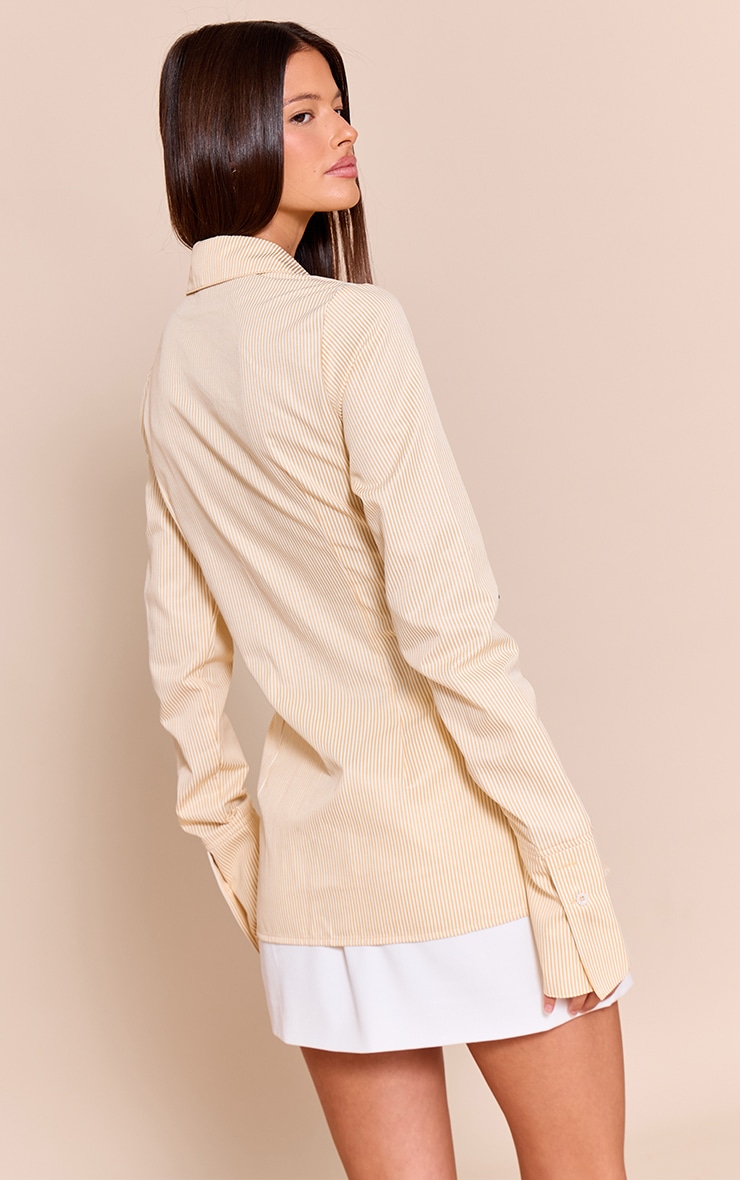 Chemise ajustée en coton jaune citron à rayures image 2