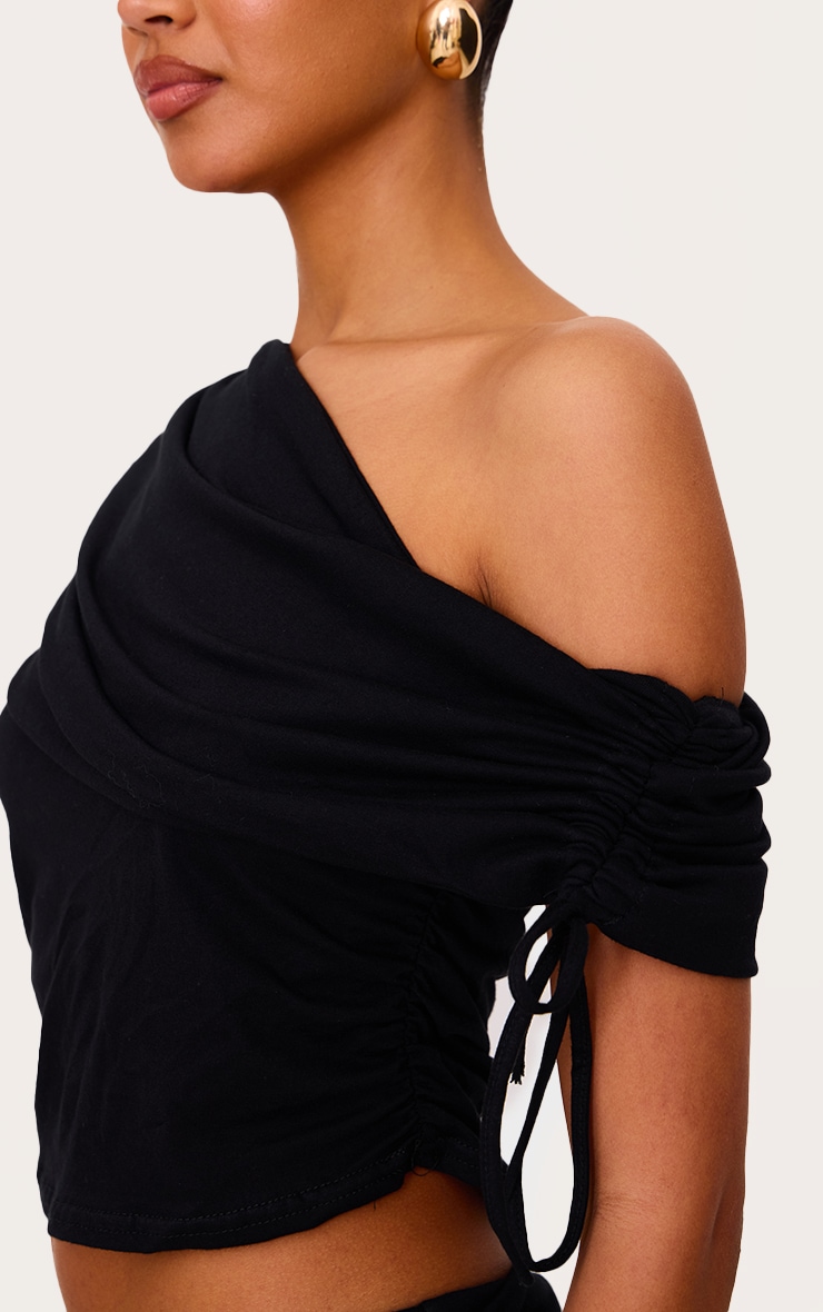 Black Ruched Side Off The Shoulder Top image 4