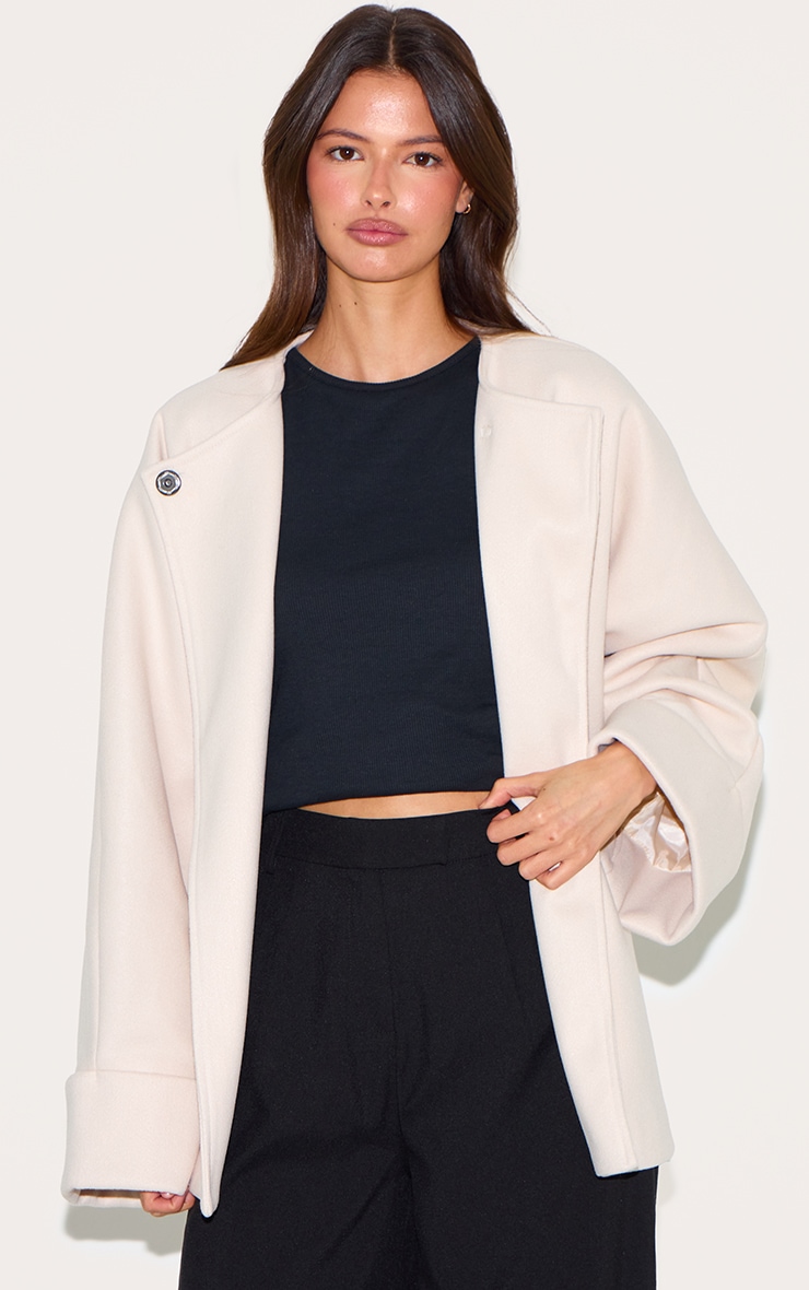 Cream Wool Look Batwing Jacket image 4