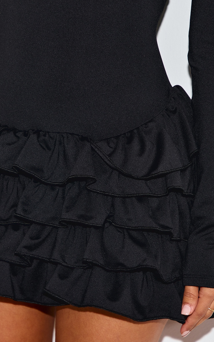 Petite Black Long Sleeve Frill Detail Shift Mini Dress image 4