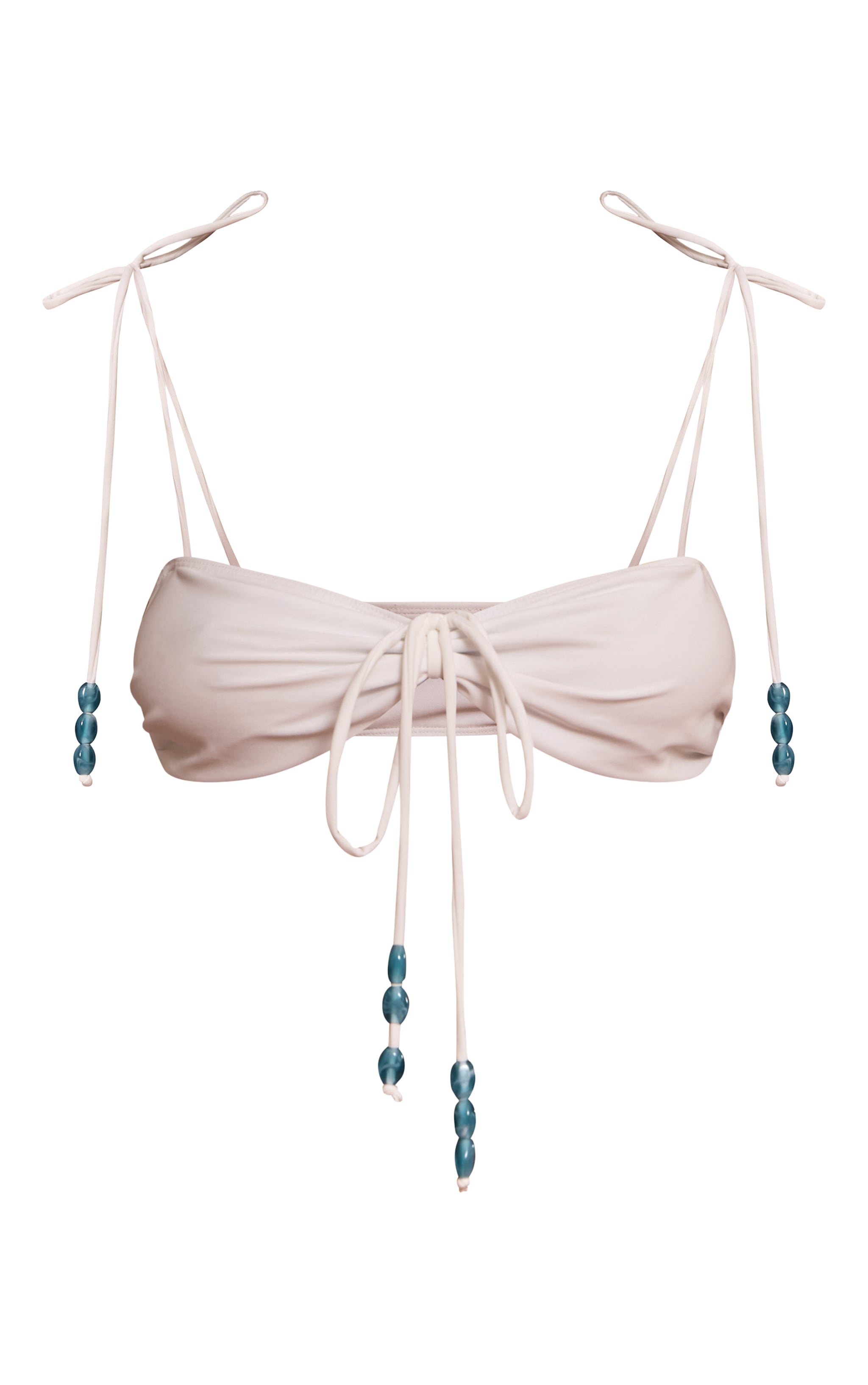 White Bead Trim Bandeau Ruched Bikini Top image 5