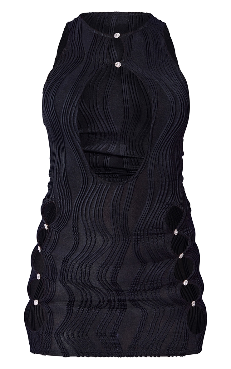 Black Crinkle Cut Out Diamante Detail Sleeveless Bodycon Dress image 5