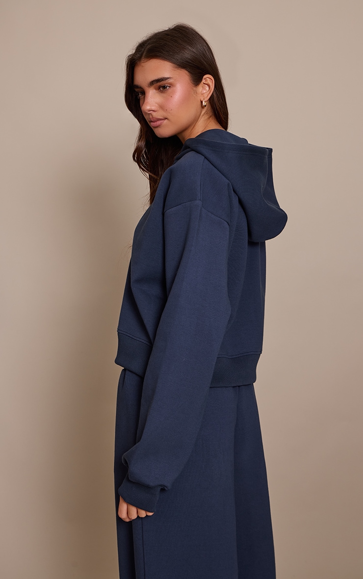 Navy Interlock Cropped Zip Up Hoodie image 2