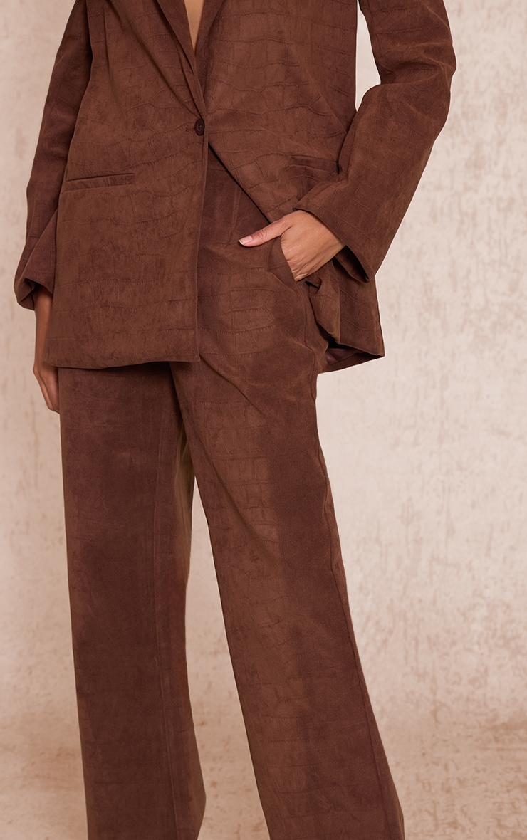 Dark Chocolate Croc Embossed Mid Rise Pants image 4