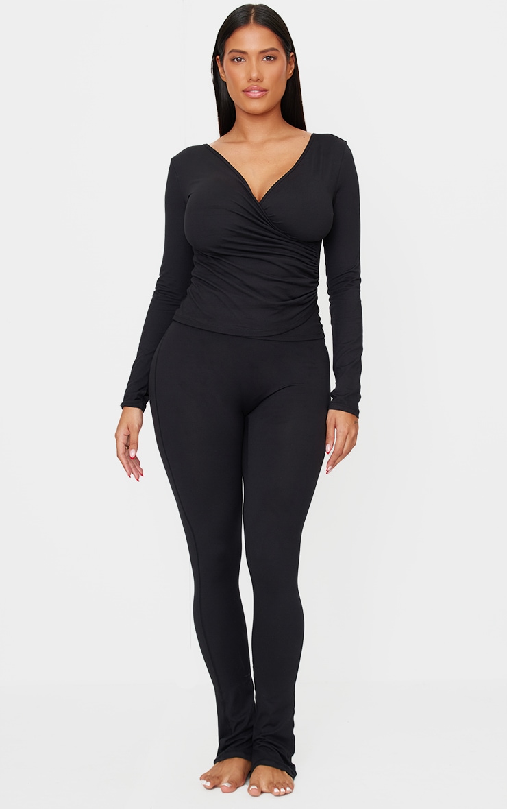 Shape Black Sculpt Long Sleeve Wrap Front Top image 3
