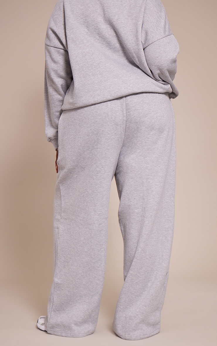 Plus Grey Marl Button Up Wide Leg Track Pants image 3