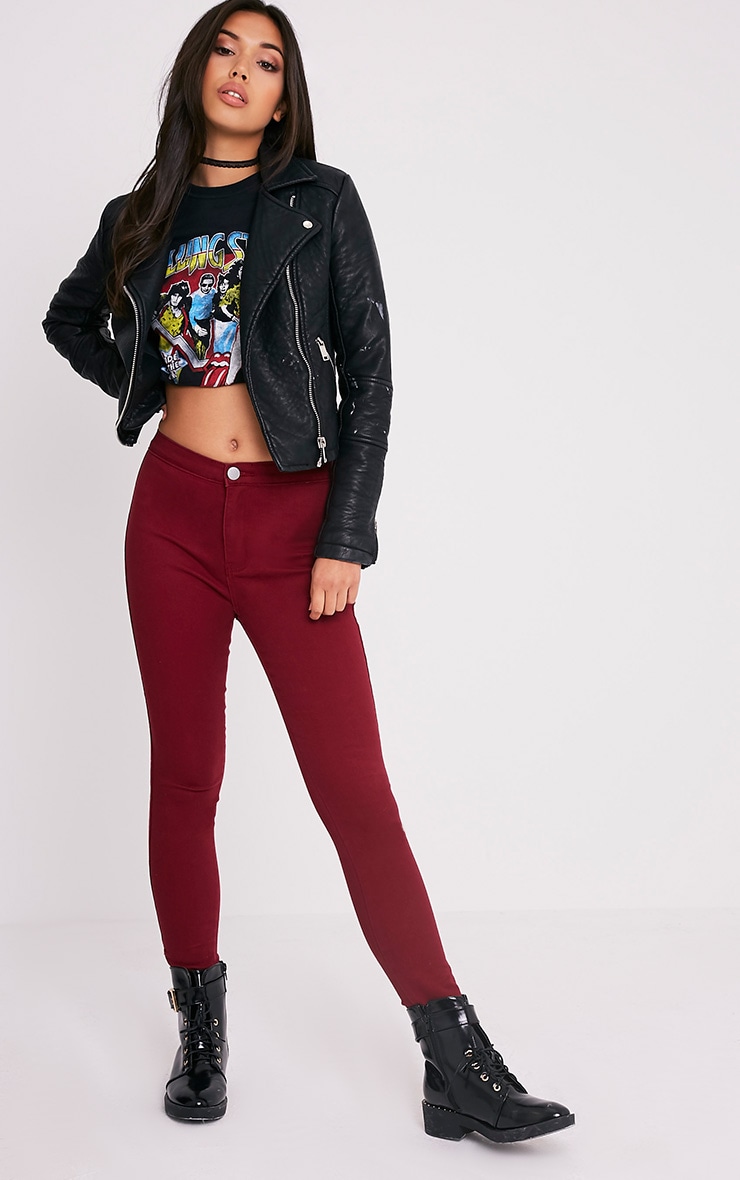 Dark Red High Waisted Skinny Jean Denim PrettylittleThing