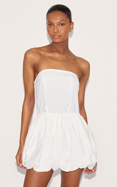 Robe bustier bouffante en effet lin blanc à taille nouée