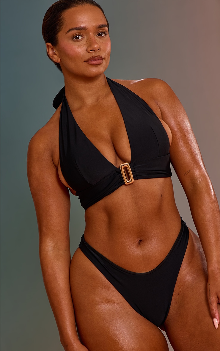Shape Black Gold Trim Halterneck Bikini Top image 1