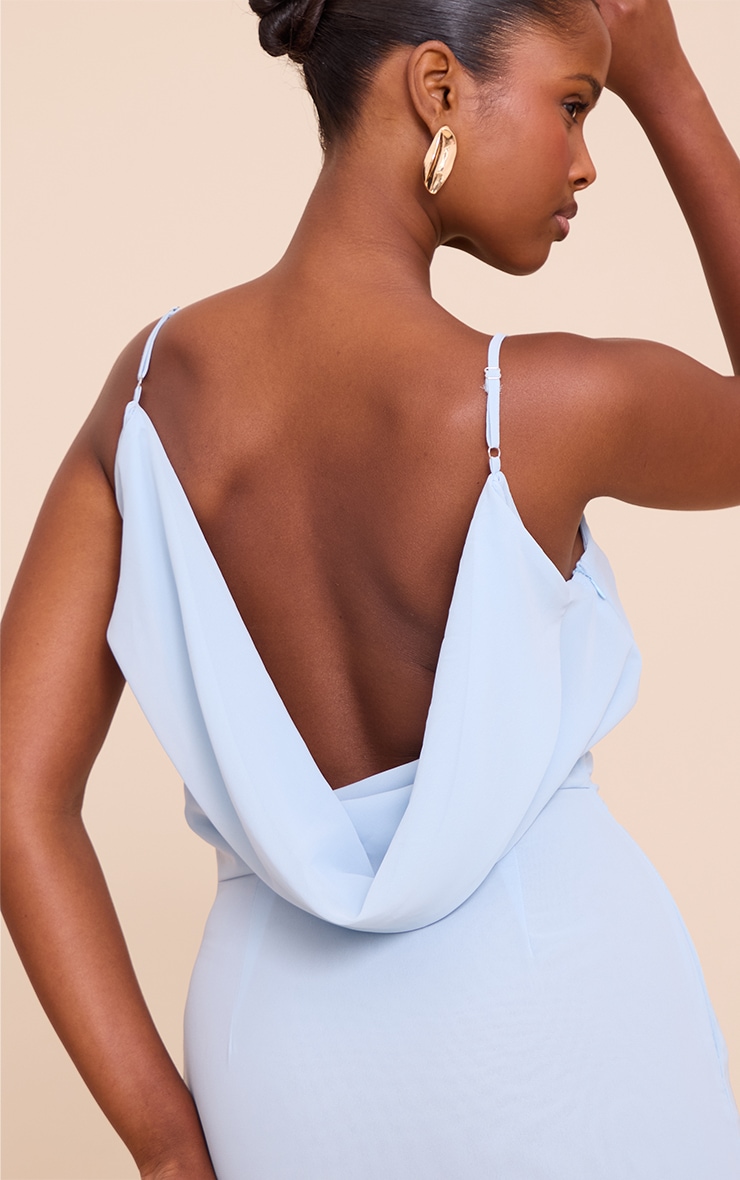 Pale Blue Chiffon Scoop Neck Cowl Back Sleeveless Maxi Dress image 4