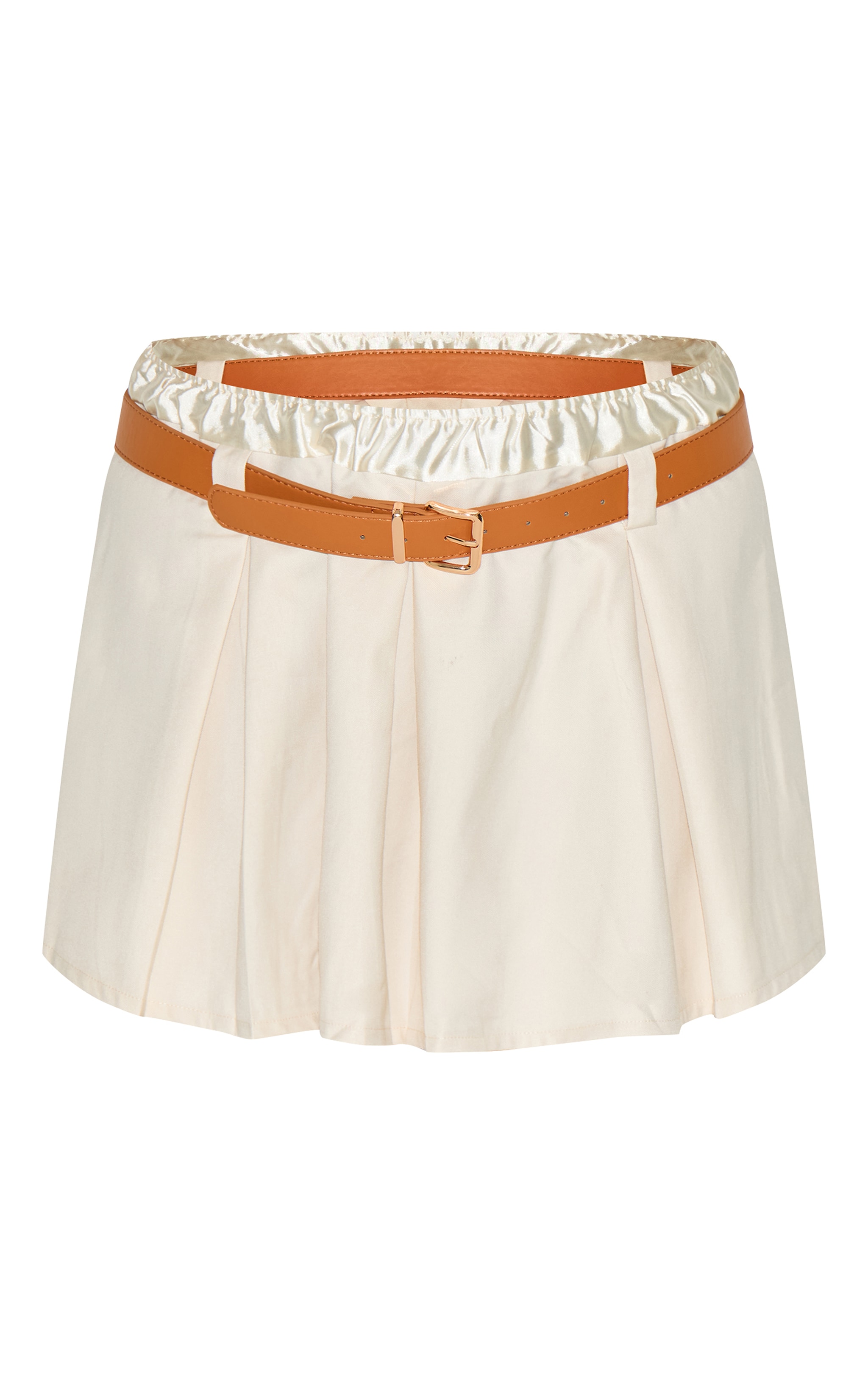 Plus Cream Double Waistband Belted Tailored Mini Skirt image 6