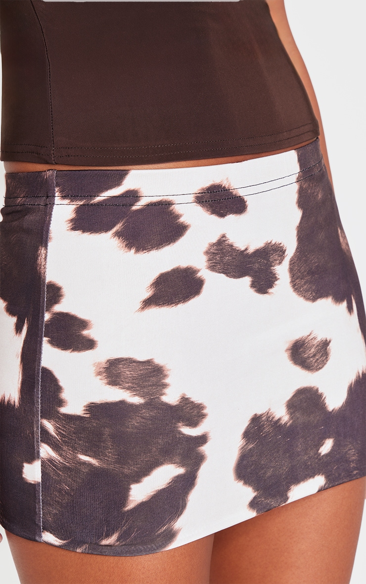 Brown Slinky Basic Cow Print Low Rise Extreme Micro Mini Skirt image 5