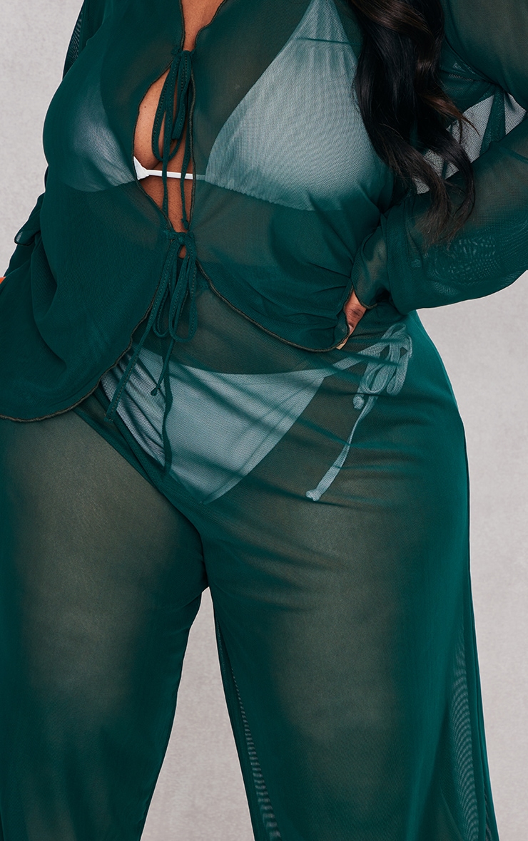 Plus Emerald Green Mesh Flared Beach Trouser PrettyLittleThing CA