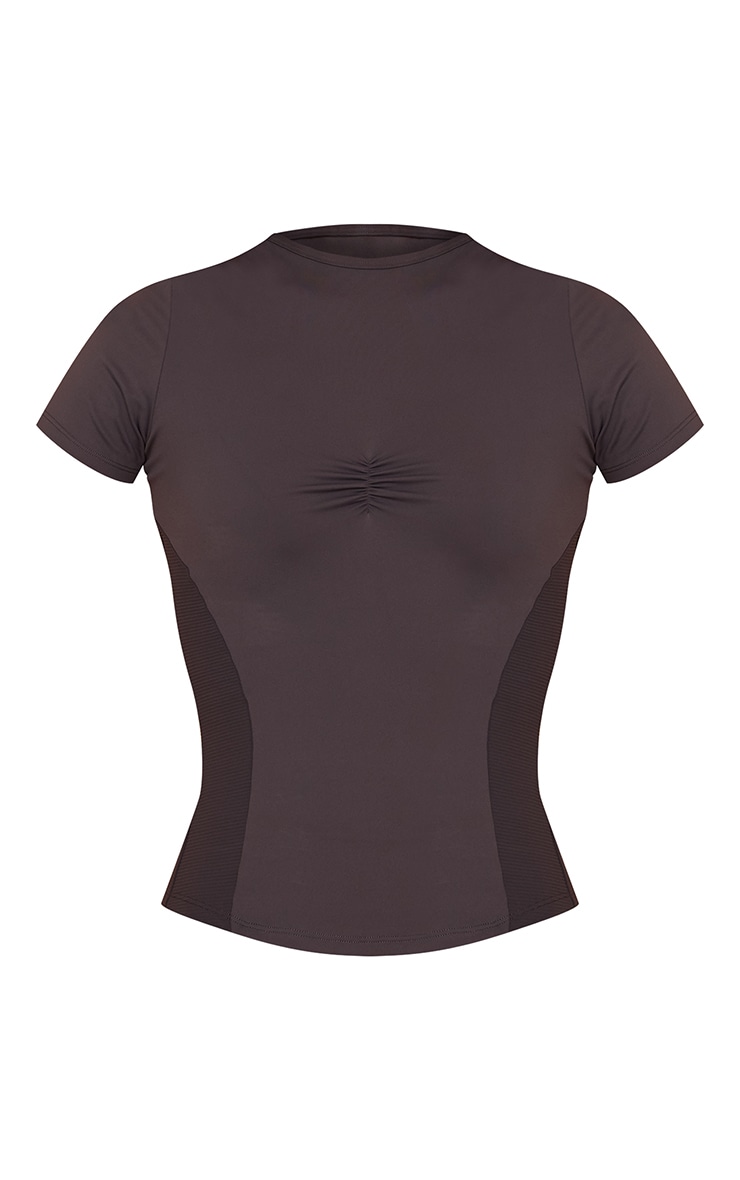 Charcoal Sculpt Rib Panel Ruched Front Gym Top image 5