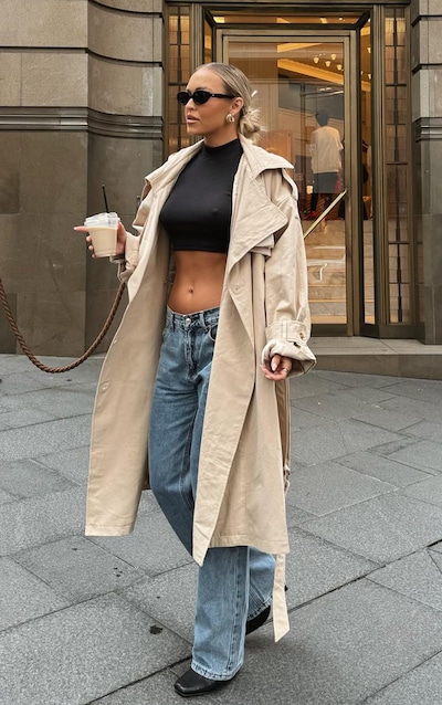 Trench oversize tissé gris pierre deluxe à capuche