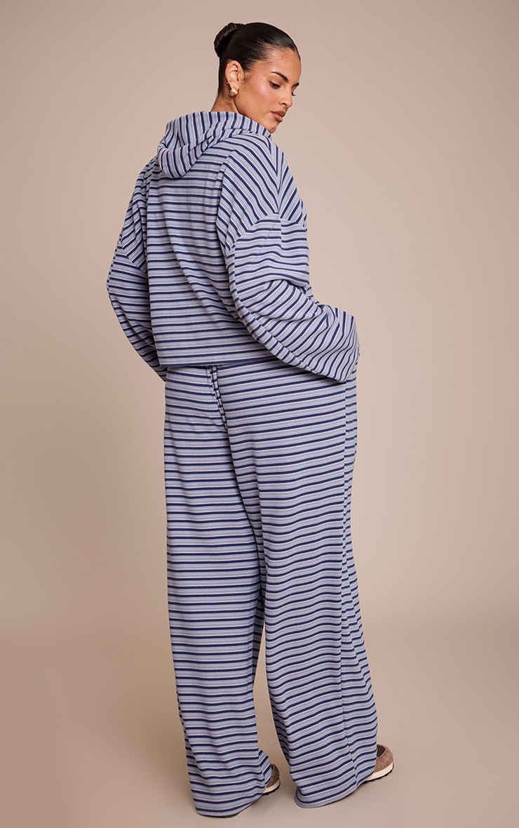 Plus Navy Striped Soft Fleece Straight Leg Joggers image 3