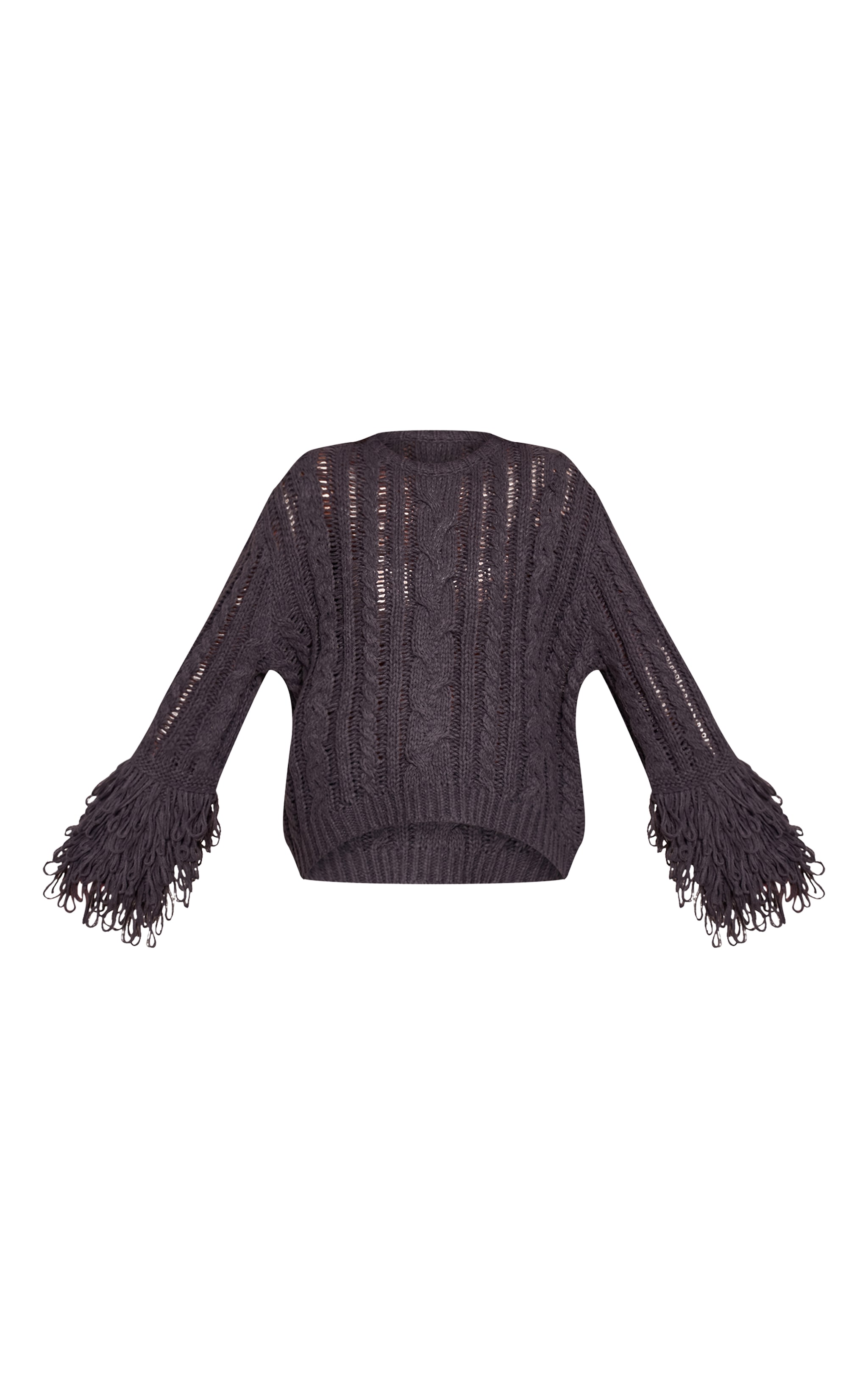 Charcoal Cable Knit Loop Trim Sweater image 5