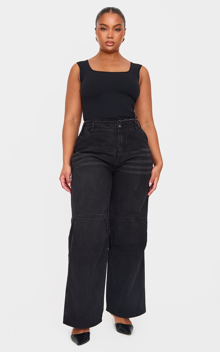 Plus Washed Black Raw Edge Waistband Boyfriend Jeans image 1