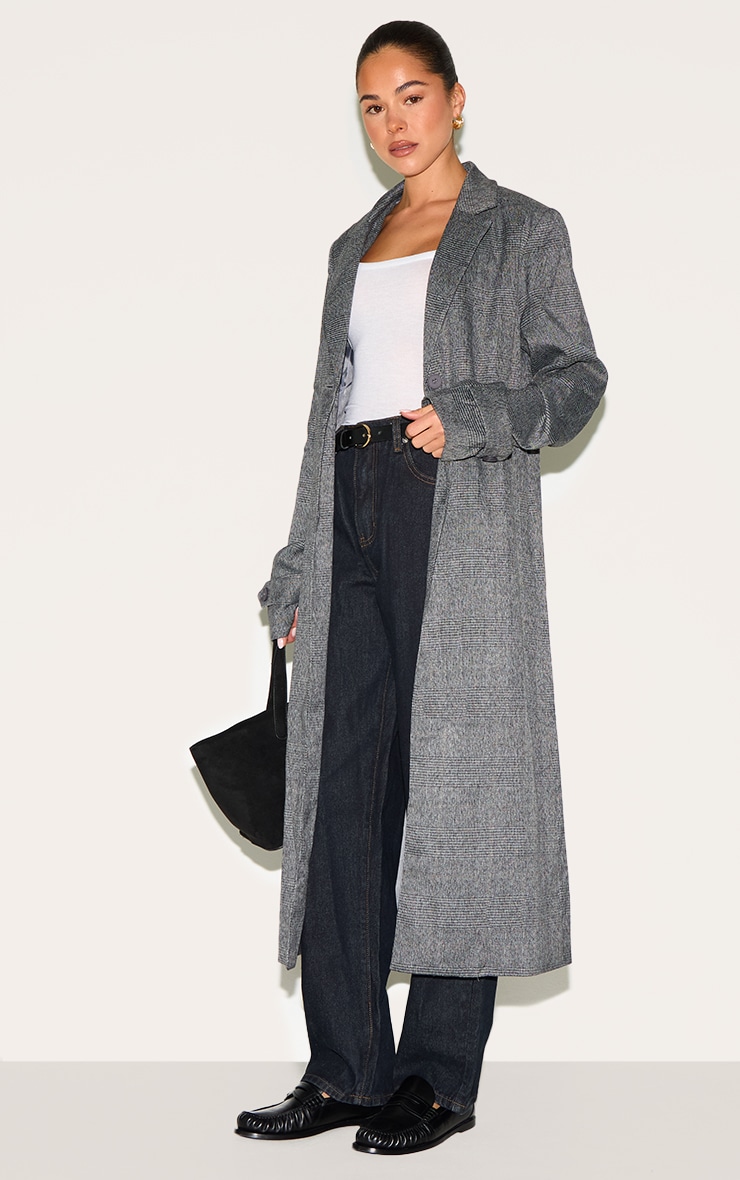 Grey Check Print Oversized Trench Coat image 3