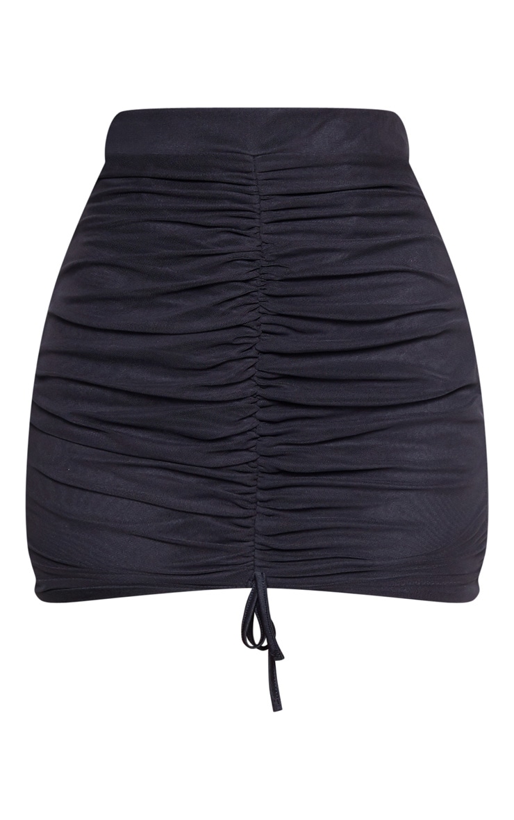 Black Mesh Ruched Front Mini Skirt Bottoms PLT KSA