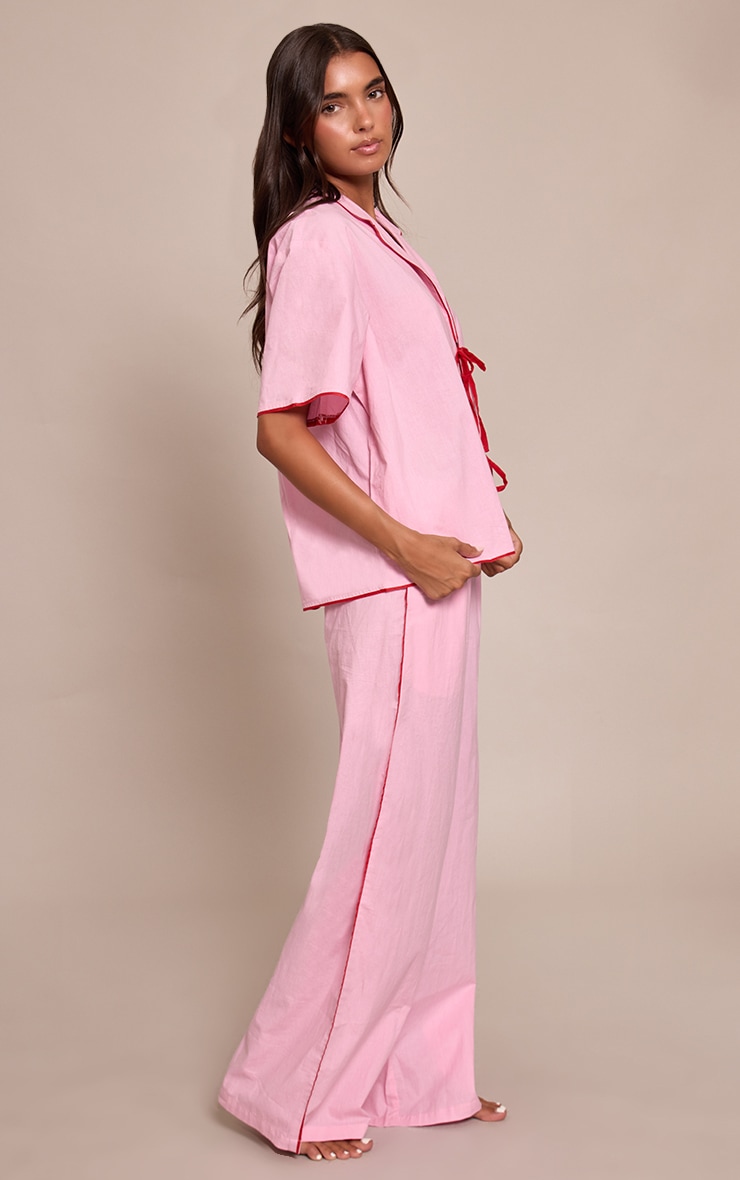 Pink Contrast Tie Up Wide Leg Pyjamas image 4