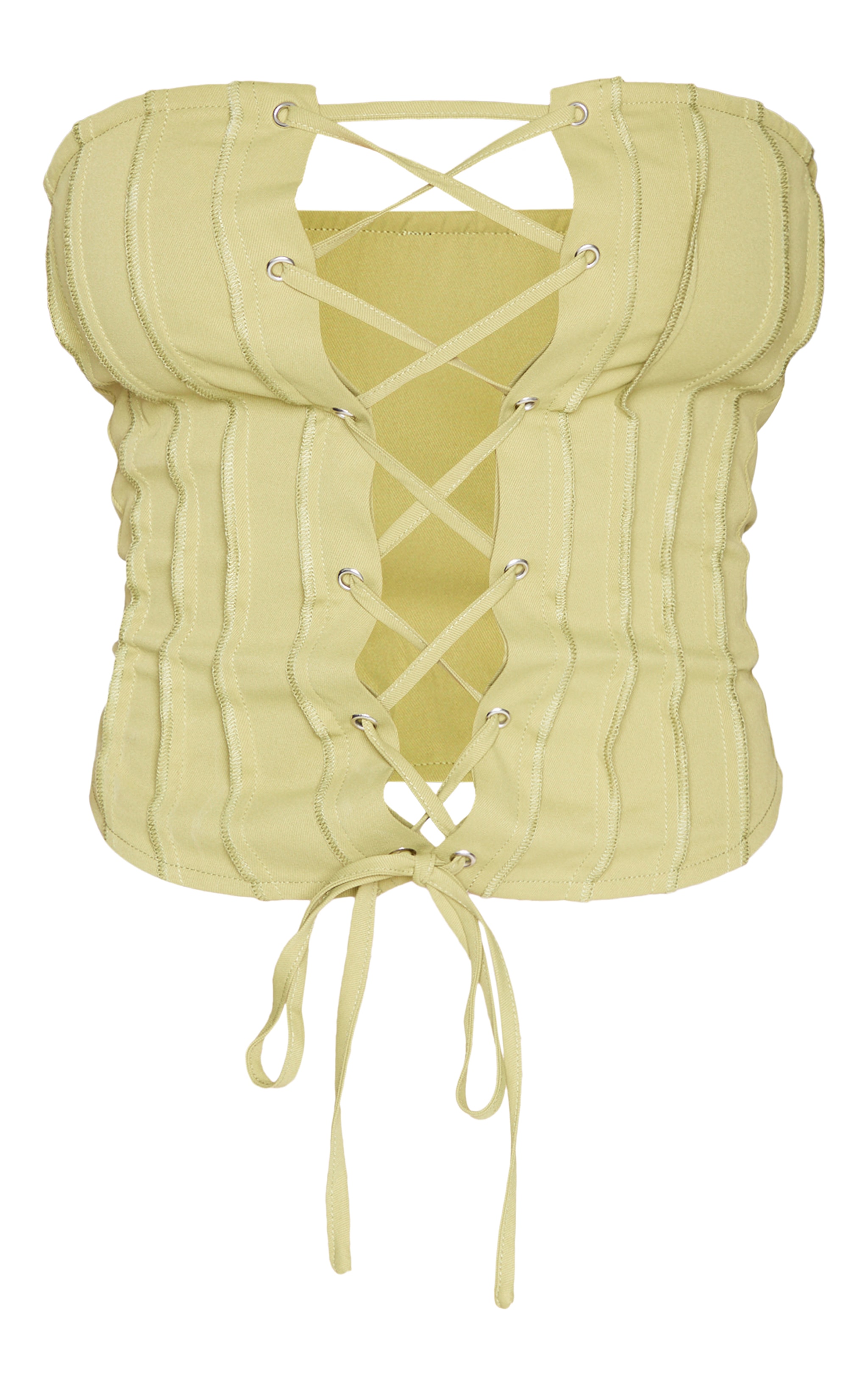 Shape Olive Woven Seam Detail Bandeau Lace Up Corset image 1