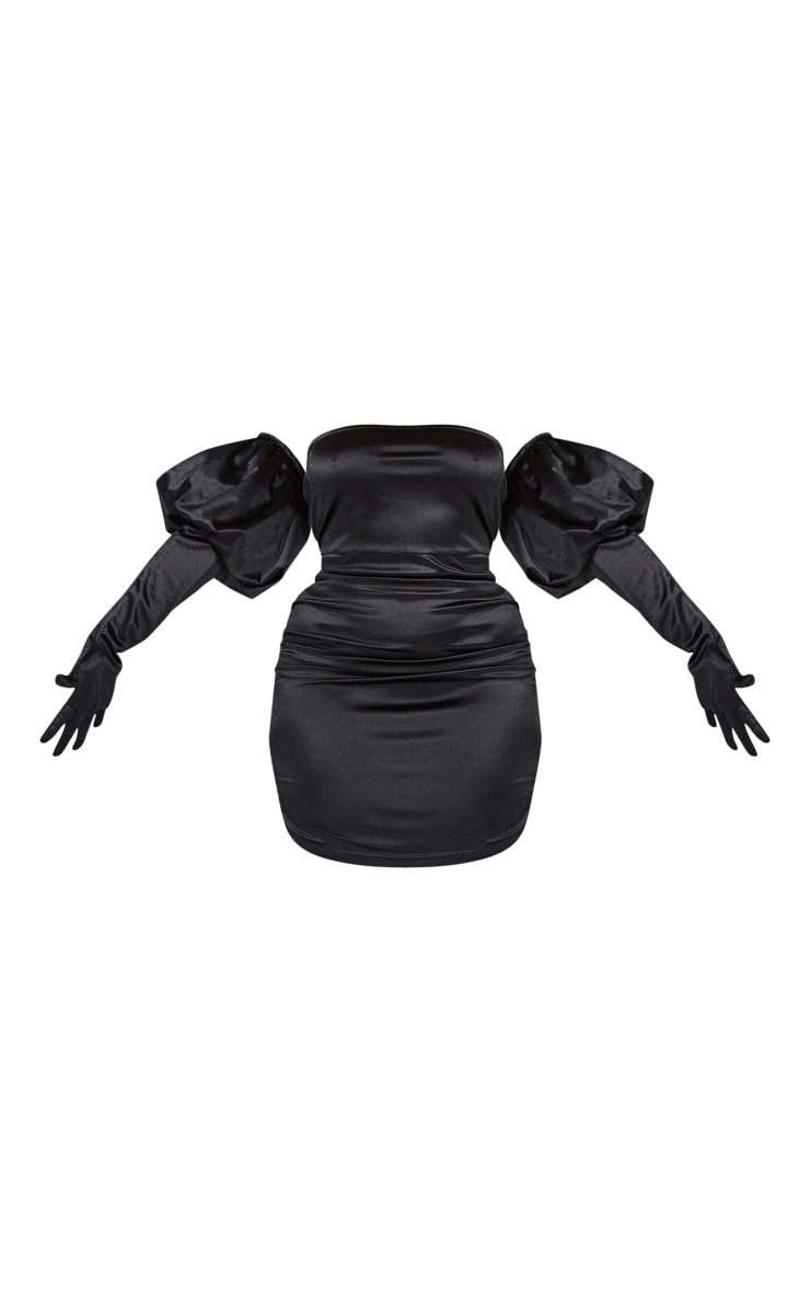 Plus Black Bandeau Puff Sleeve Glove Detail Dress image 5