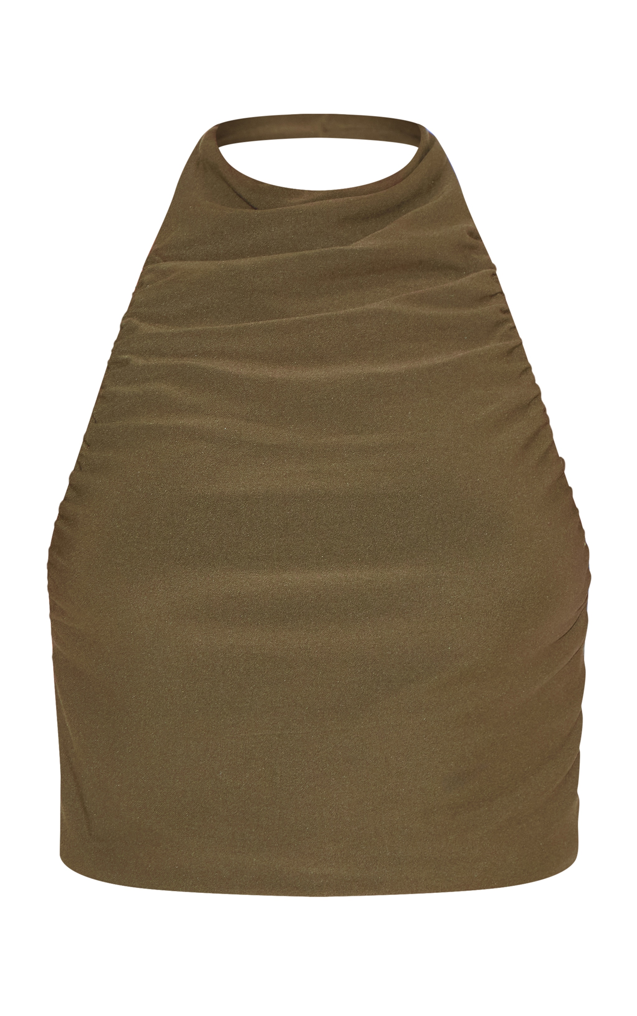 Khaki Soft Touch Ruched Halter Crop Top image 5