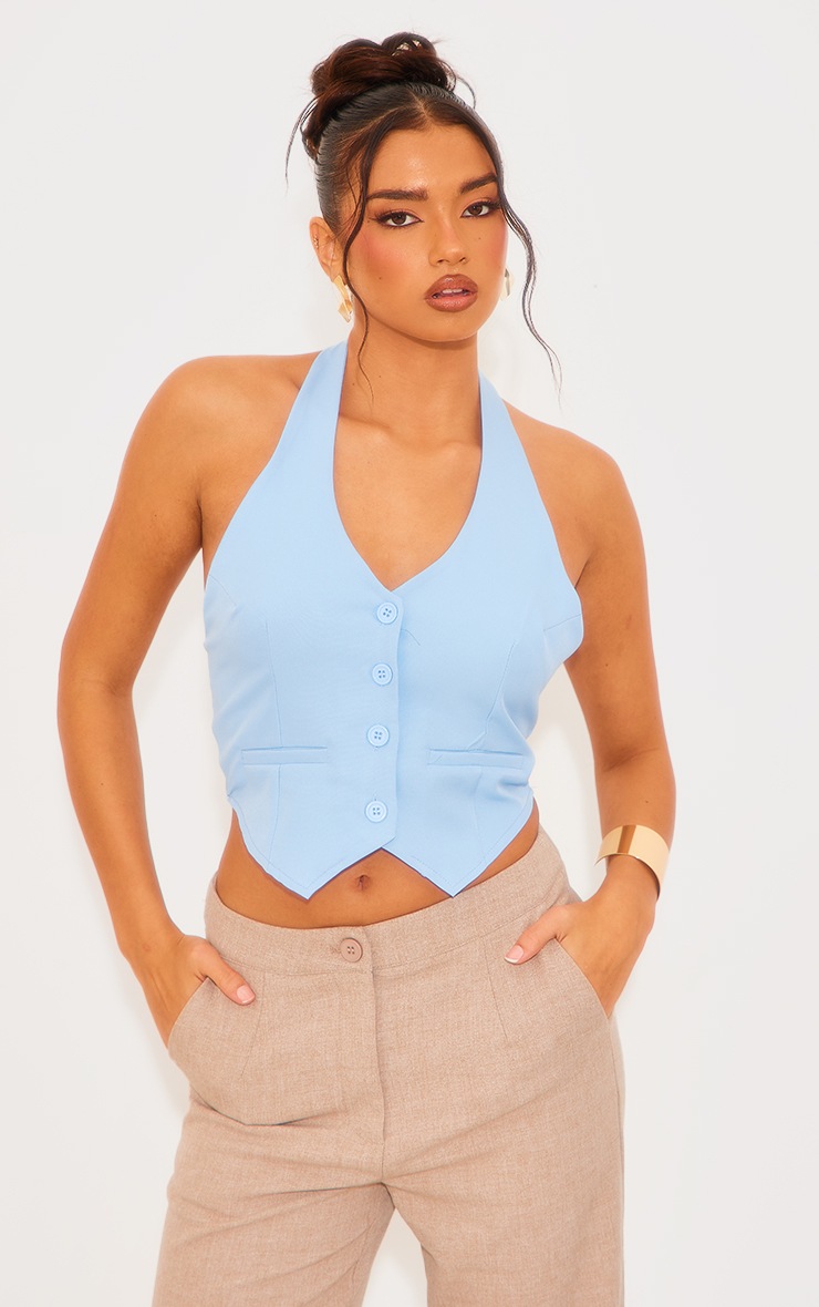 Collared Striped Polo Vest- Baby Blue