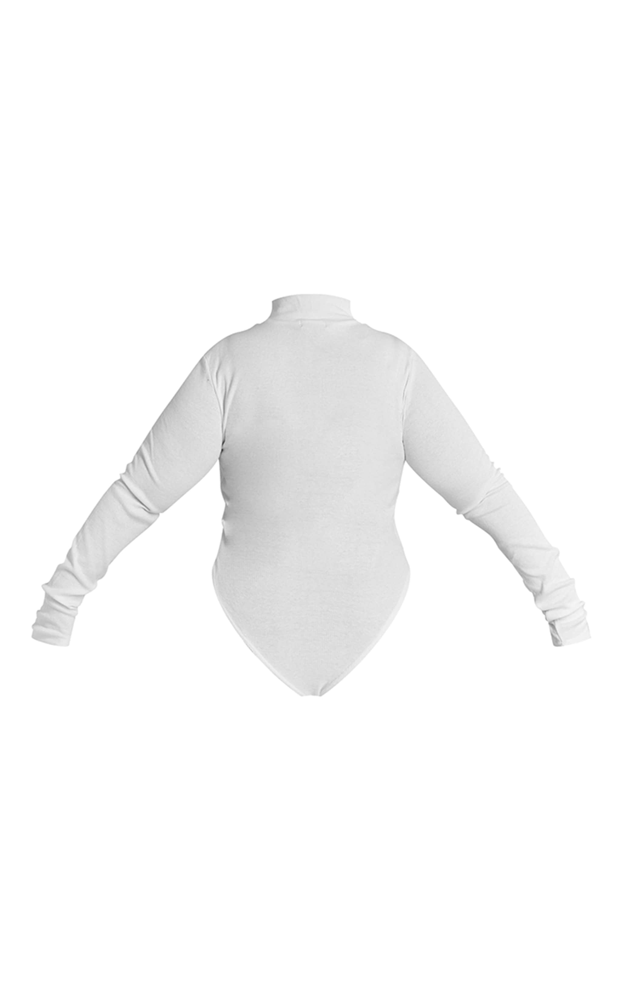 Plus White Basic Rib Long Sleeve High Neck Bodysuit image 6