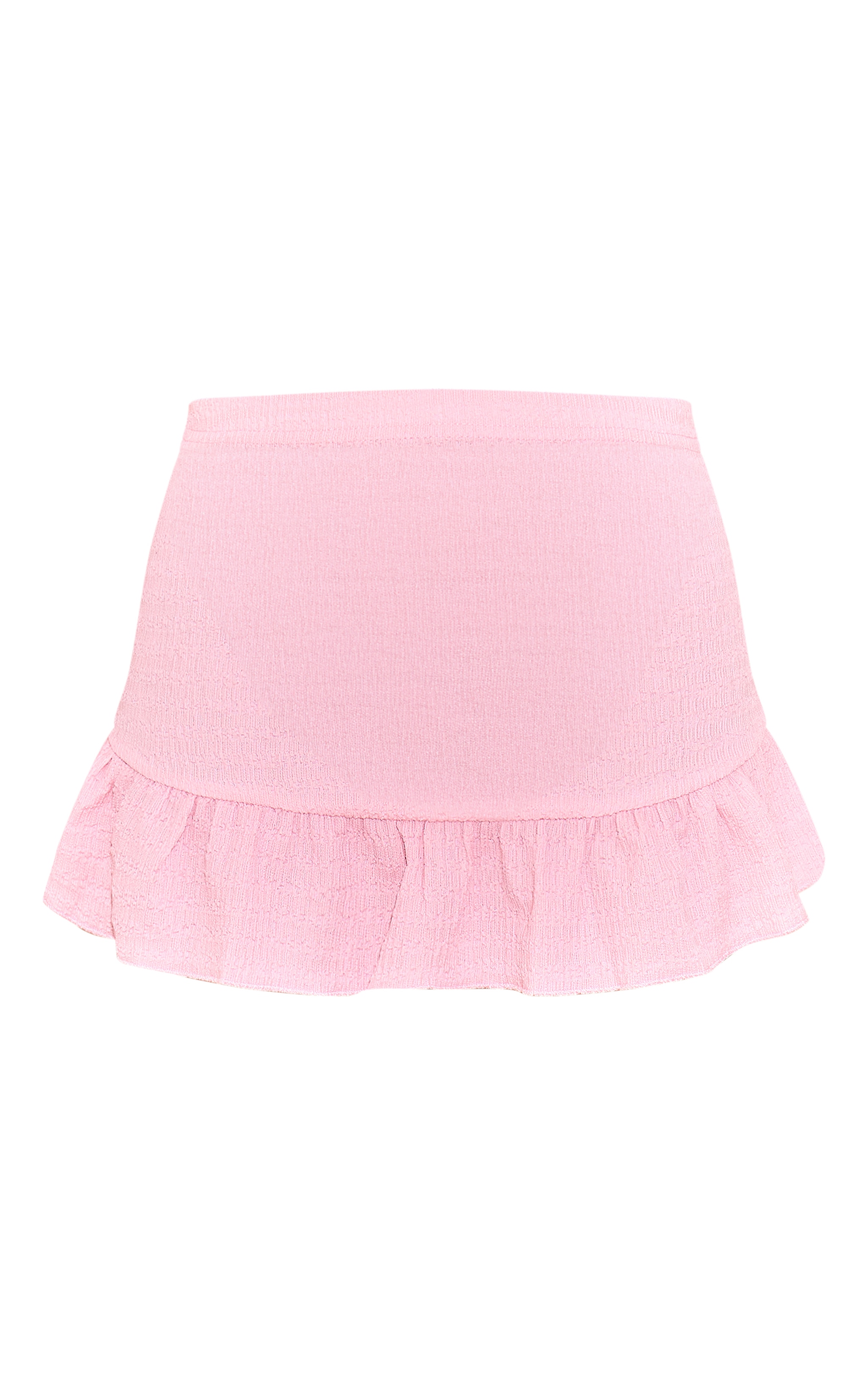 Mini-jupe texturée rose clair à taille mi-haute et ourlet volanté image 6