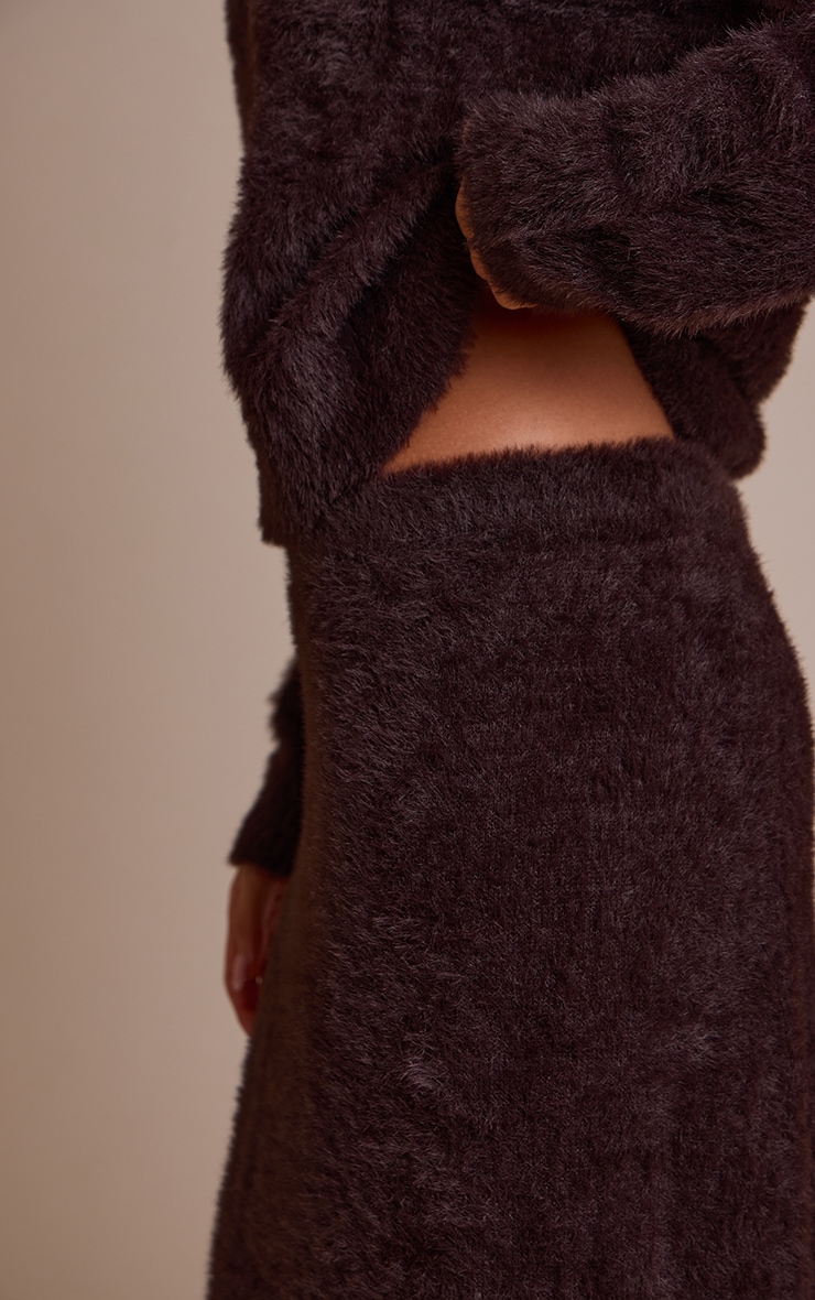 Chocolate Fluffy Knitted Maxi Skirt image 4