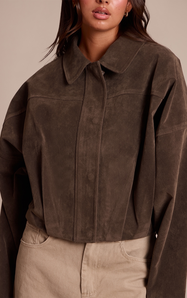 Khaki Faux Suede Covered Placket Bomber Jacket image 4